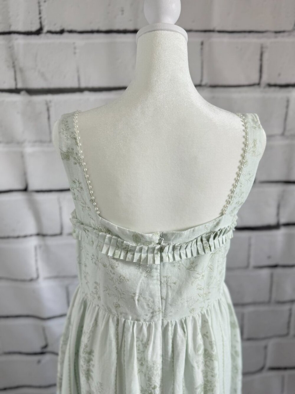 NWT Caroline Constas Linen Blend Floral Maxi Dress Mint Green Size S Cottagecore - Picture 9 of 15